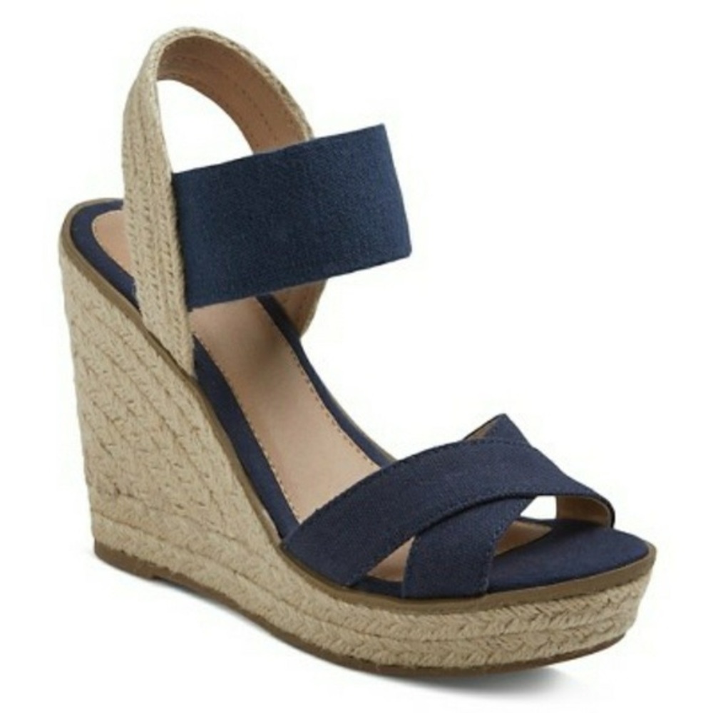 Navy boho wedge heels